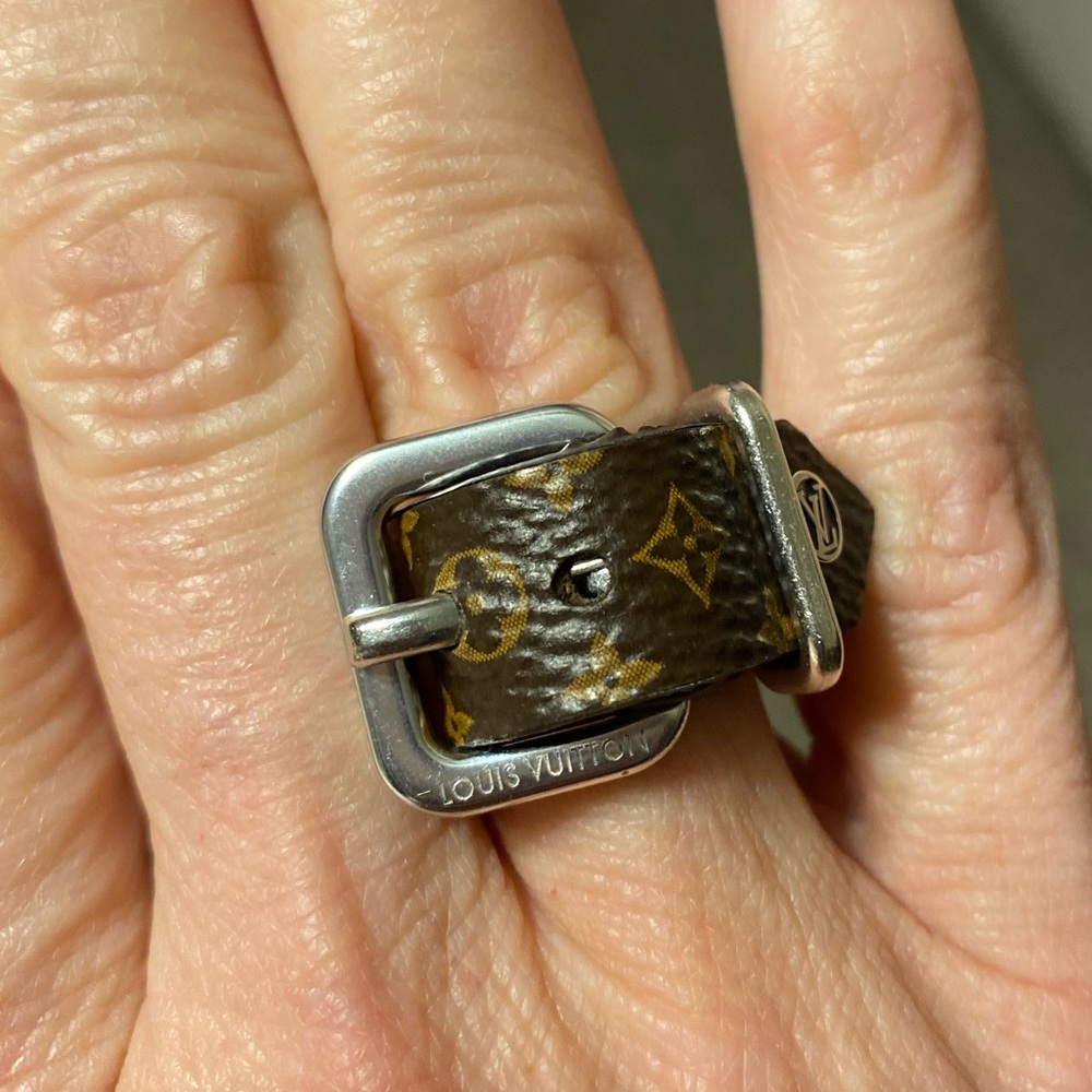 Louis Vuitton Brown Monogram Buckle Ring with Silver Hardware